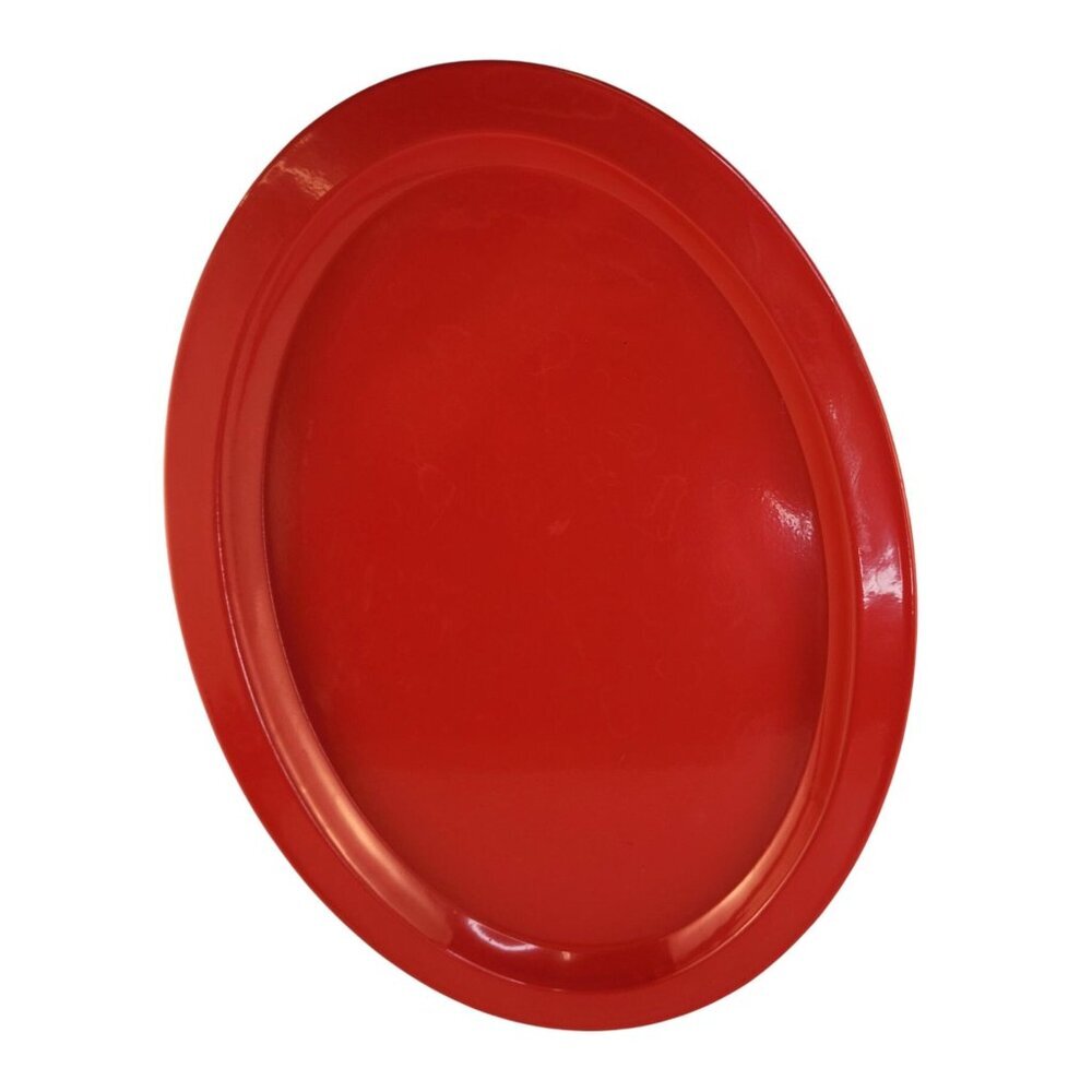 Red Oval Serving Platter 15" x 11" Durable Tin Lightweight Holiday Tray